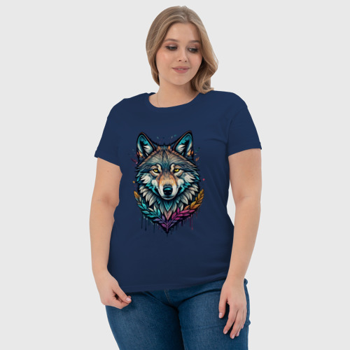 Женская футболка хлопок с принтом Лесной яркий волк, фото #4