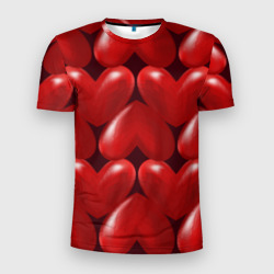 Мужская футболка 3D Slim Red hearts