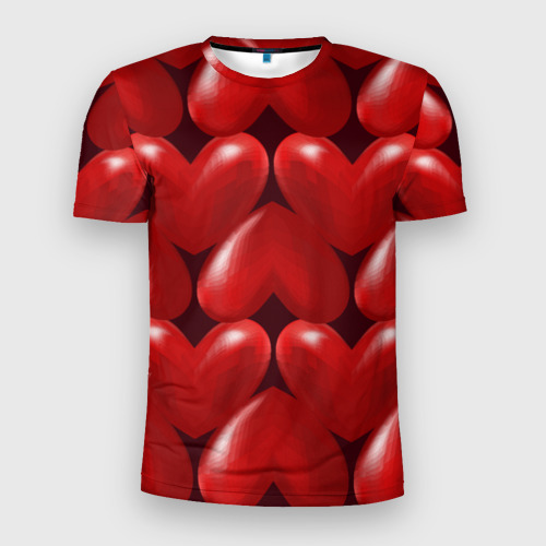 Мужская футболка 3D Slim Red hearts, цвет 3D печать