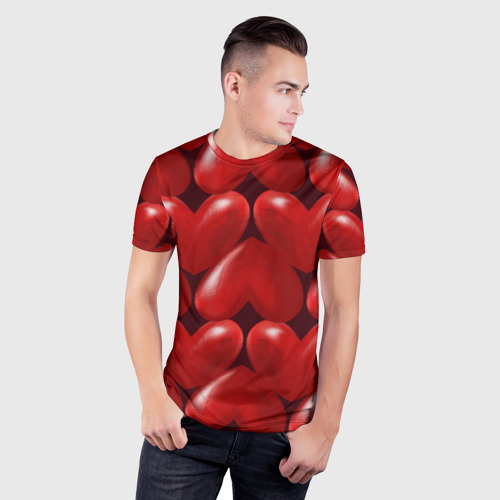 Мужская футболка 3D Slim Red hearts, цвет 3D печать - фото 3