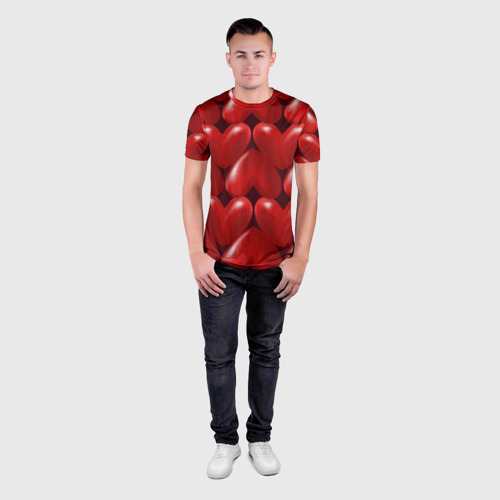 Мужская футболка 3D Slim Red hearts, цвет 3D печать - фото 4