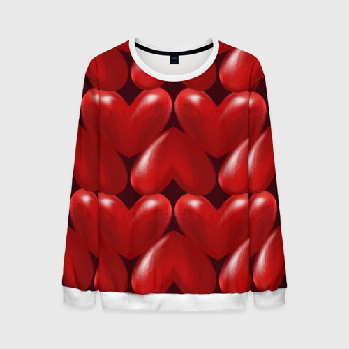 Мужской свитшот 3D Red hearts, цвет белый