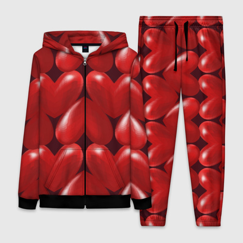 Женский костюм 3D с принтом Red hearts, вид спереди #2