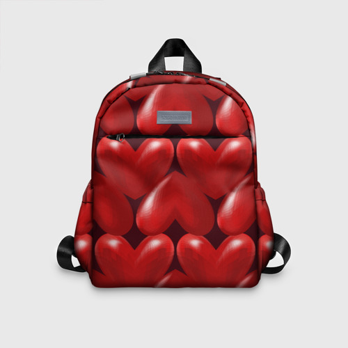Детский рюкзак 3D с принтом Red hearts, вид спереди #2