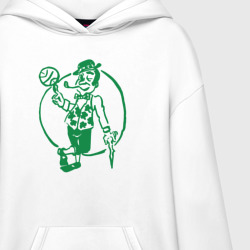 Ультрамодная кофта-худи с принтом Celtics man для женщины, вид на модели спереди №2. Цвет основы: белый