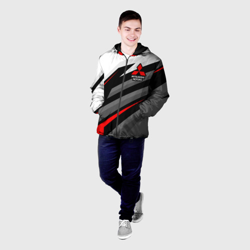 Мужская куртка 3D с принтом Mitsubishi motors - красная линия, фото на моделе #1