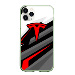 Чехол для iPhone 11 Pro Max матовый Tesla - красная линия