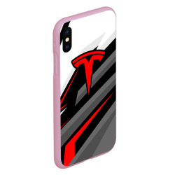 Чехол для iPhone XS Max матовый Tesla - красная линия - фото 2