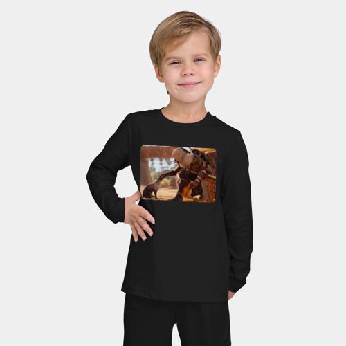 Детская пижама с лонгсливом хлопок Ассасин гладит кота, цвет черный - фото 3