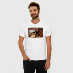 Мужская футболка хлопок Slim Ассасин гладит кота - фото 2