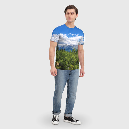 Мужская футболка 3D с принтом Фото гор, вид сбоку #3