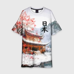 Детское платье 3D Япония - весна в горах