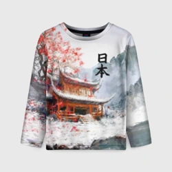 Детский лонгслив 3D Япония - весна в горах