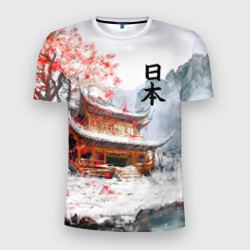 Мужская футболка 3D Slim Япония - весна в горах