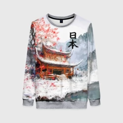 Женский свитшот 3D Япония - весна в горах