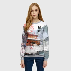 Женский свитшот 3D Япония - весна в горах - фото 2