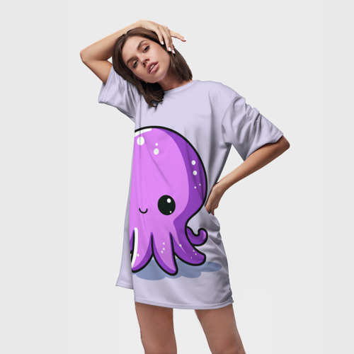 Платье-футболка 3D Осьминожек фиолетовый, цвет 3D печать - фото 3