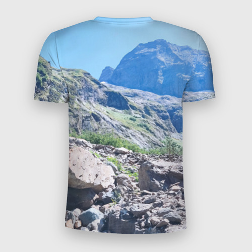 Мужская футболка 3D Slim с принтом Горы России, вид сзади #1