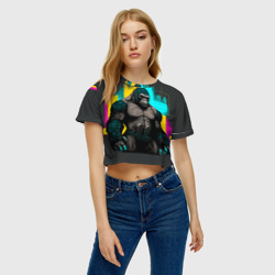 Женская футболка Crop-top 3D Киберпанк-горилла - фото 2