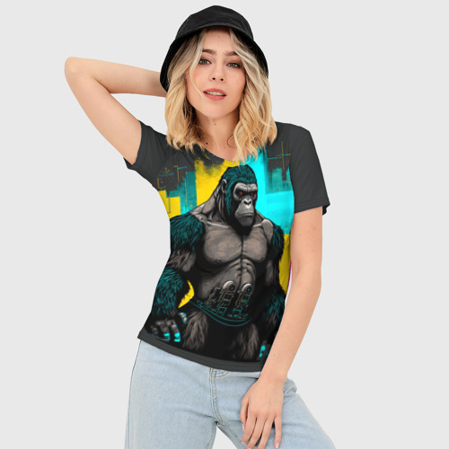 Женская футболка 3D Slim Киберпанк-горилла, цвет 3D печать - фото 3