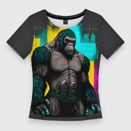 Женская футболка 3D Slim Киберпанк-горилла, цвет 3D печать