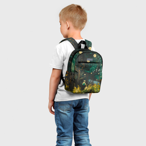 Детский рюкзак 3D с принтом Загадочный лес маслом, фото на моделе #1