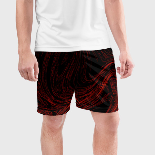 Мужские шорты спортивные Абстракция красные кривые линии на черном, цвет 3D печать - фото 3