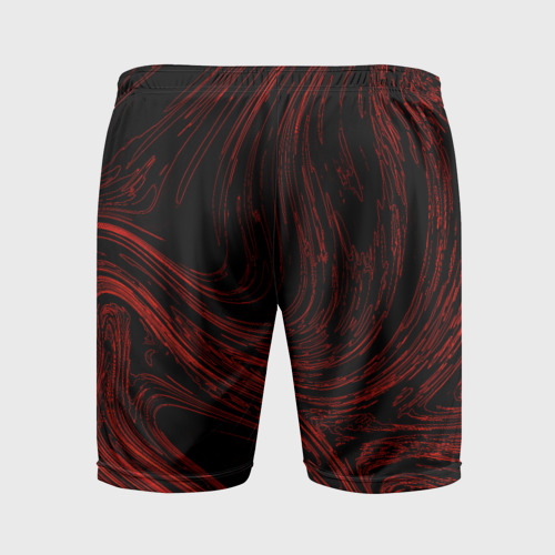 Мужские шорты спортивные Абстракция красные кривые линии на черном, цвет 3D печать - фото 2