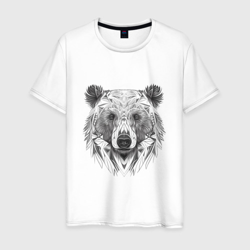 Мужская футболка из хлопка с принтом Медведь арт, вид спереди №1