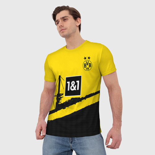 Мужская футболка 3D с принтом Марко Ройс Боруссия Дортмунд форма 23-24 домашняя, фото на моделе #1