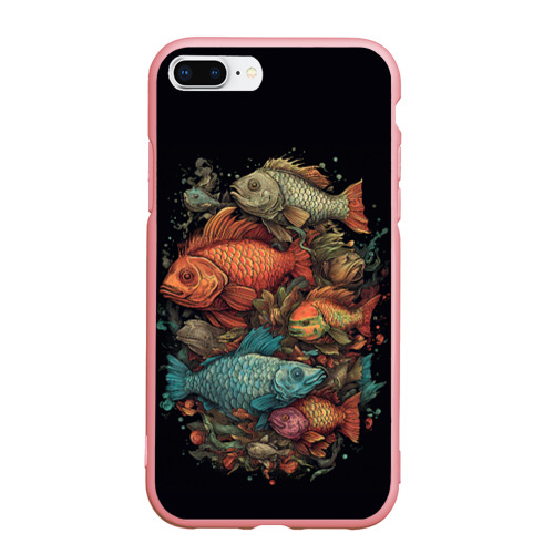 Чехол для iPhone 7Plus/8 Plus матовый с принтом Разноцветные   рыбы, вид спереди #2