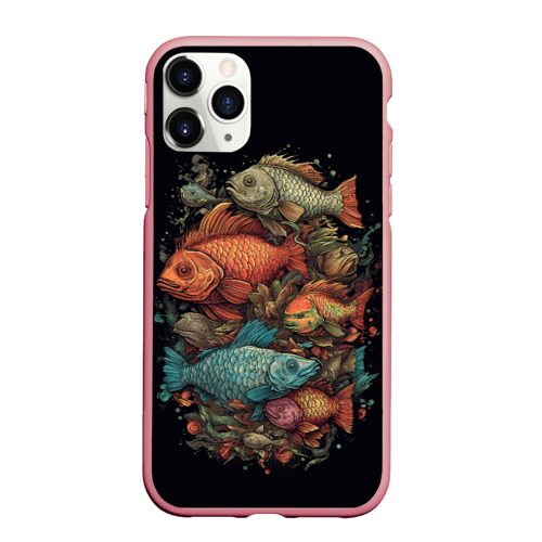 Чехол для iPhone 11 Pro Max матовый с принтом Разноцветные   рыбы, вид спереди #2
