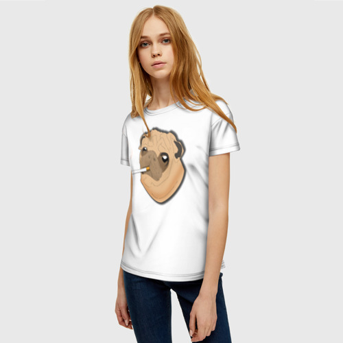 Женская футболка 3D с принтом Мопс курящий, фото на моделе #1