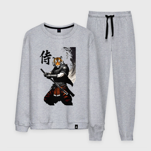 Мужской костюм хлопок с принтом Тигр самурай - иероглиф, вид спереди #2