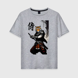 Женская футболка хлопок Oversize Тигр самурай - иероглиф