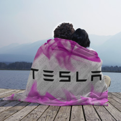 Плед с принтом Tesla pro racing: надпись и символ для любого человека, вид спереди №3. Цвет основы: 3d (велсофт)