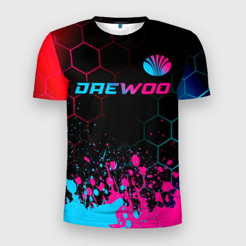 Мужская футболка 3D Slim Daewoo - neon gradient: символ сверху, цвет 3D печать