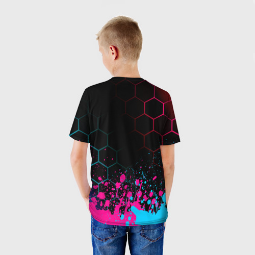 Детская футболка 3D Daewoo - neon gradient: символ сверху, цвет 3D печать - фото 4