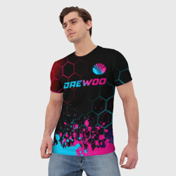 Мужская футболка 3D Daewoo - neon gradient: символ сверху - фото 2