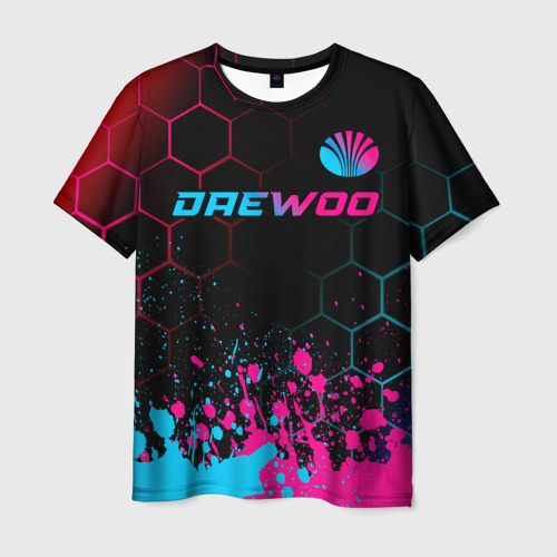 Мужская футболка 3D Daewoo - neon gradient: символ сверху, цвет 3D печать