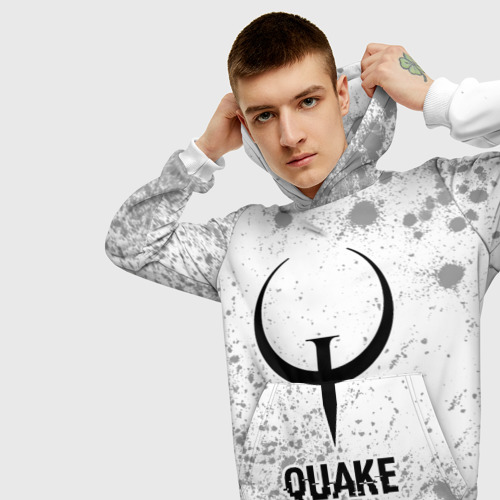 Мужская толстовка 3D Quake glitch на светлом фоне, цвет белый - фото 5