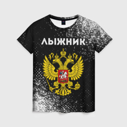 Женская футболка 3D Лыжник из России и герб РФ