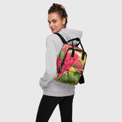 Рюкзак с принтом Сочный арбузик для женщины, вид на модели спереди №3. Цвет основы: белый