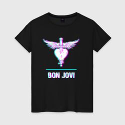 Женская футболка хлопок Bon Jovi glitch rock