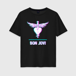 Женская футболка хлопок Oversize Bon Jovi glitch rock