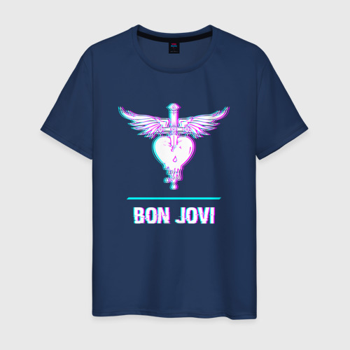 Мужская футболка из хлопка с принтом Bon Jovi glitch rock, вид спереди №1