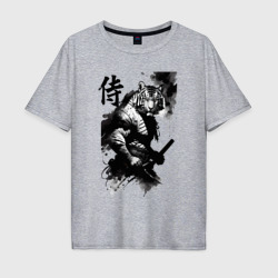 Мужская футболка хлопок Oversize Tiger samurai - hieroglyph - art