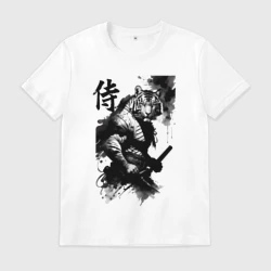 Мужская футболка хлопок Tiger samurai - hieroglyph - art