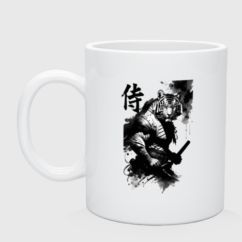 Кружка керамическая Tiger samurai - hieroglyph - art, цвет белый