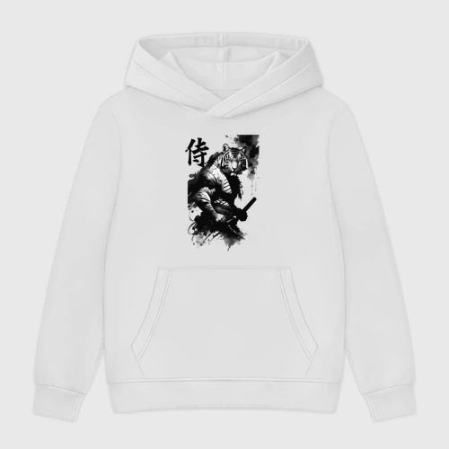 Мужская толстовка без начеса хлопок Tiger samurai - hieroglyph - art